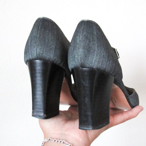 SALVATORE FERRAGAMO Designer Maryjane Heels Block Heel Made in Italy Gray Size 7 - Picture 8 of 15